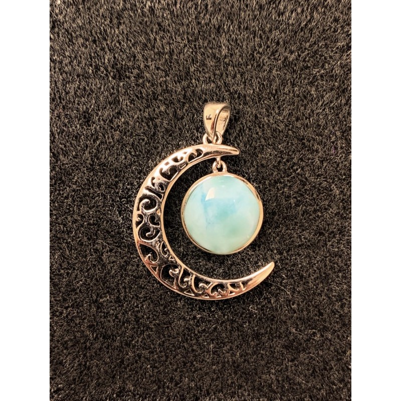 Healing Crystals - Larimar 8mm Half Moon Necklace ...